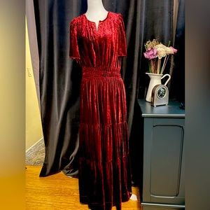 Anthropologie Somerset Red Velvet Maxi Dress
